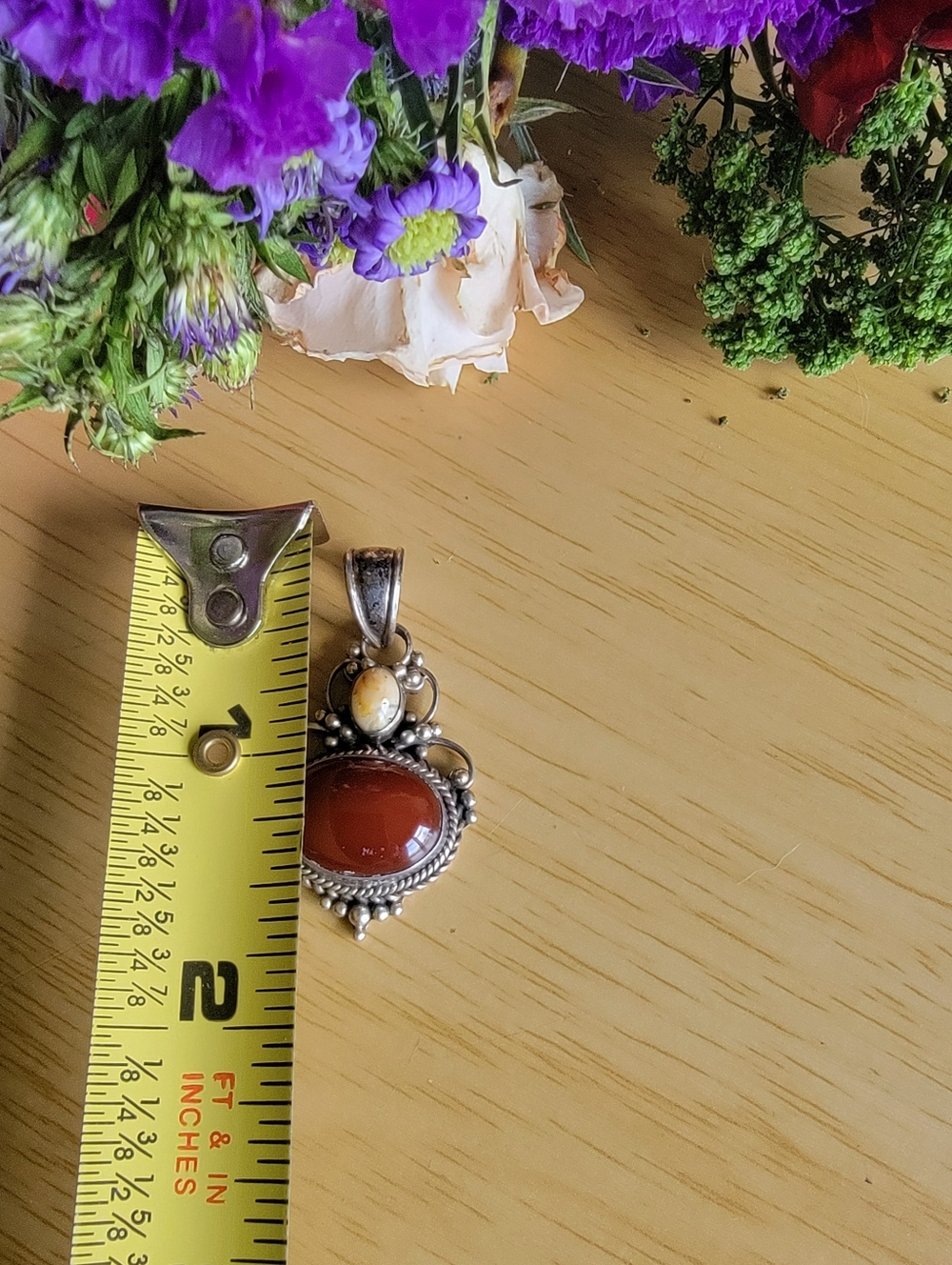Handcrafted Vintage 925 Carnelian and Jasper Pendant - Elegant Women's Jewelry - Picture 5 of 6